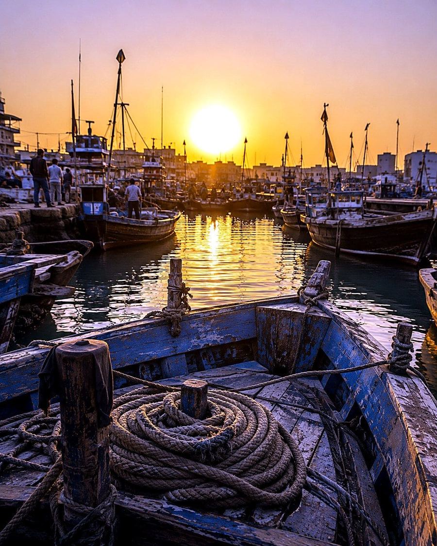 Traditional fishing boats at Karachi harbour